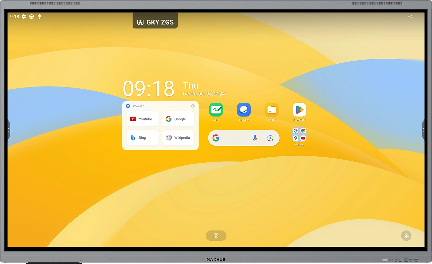 Image of a Maxhub E3 Series Interactive Panel with a yellow LCD screen
