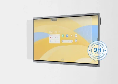 Image of a Maxhub E3 Series Interactive Panel with the words scratch resistant on it